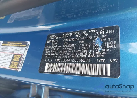 2019 Hyundai Tucson Value from USA, damaged, VIN KM8J3CA47KU856580